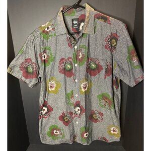 Stussy Hawaiian Shirt Floral Button Mens M Aloha Tropical Resort